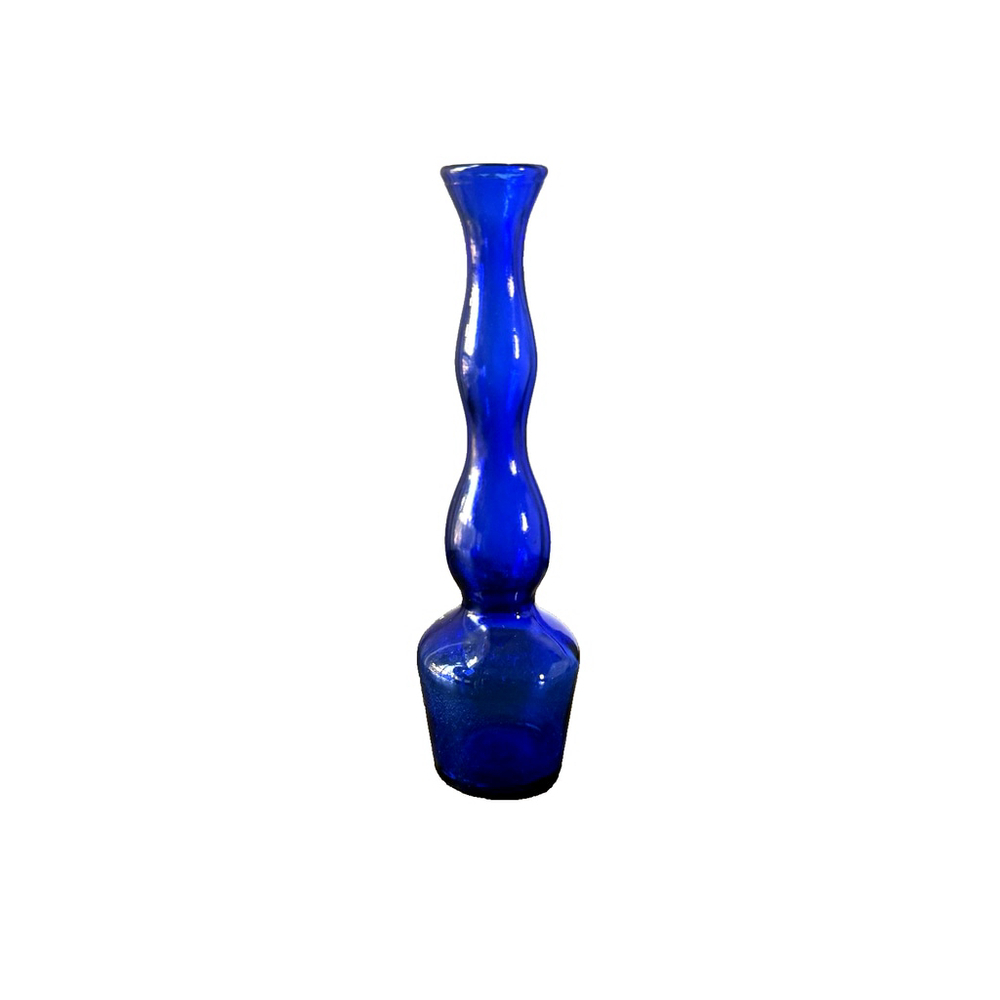 Vintage Cobalt Blue Glass Bud Vases - Wavy / Curvy Shape